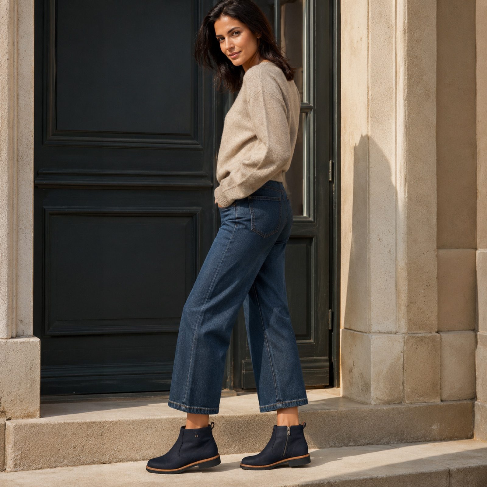 Linden ankle boot — Boots by WOODLAND. worn by a model, side view.
