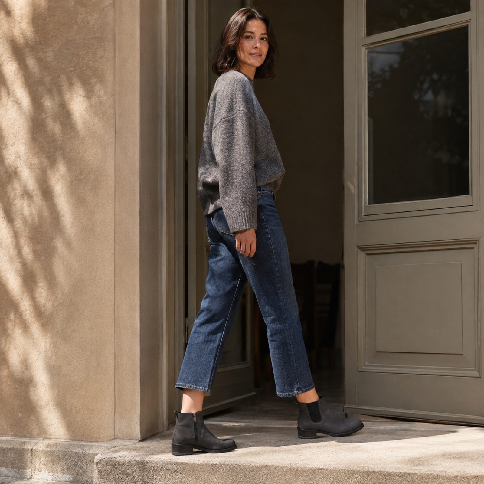 Gable zip Chelsea boot — Boots by WOODLAND. worn by a model, side view.