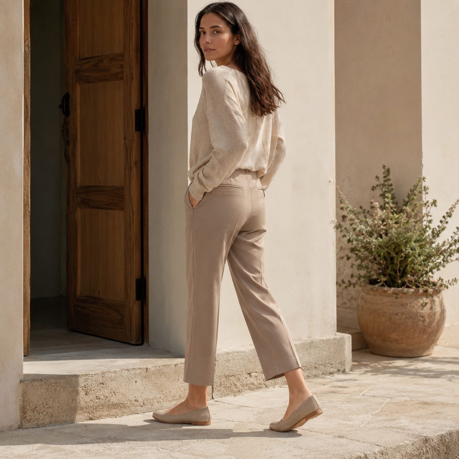 Hale ballet flat — Flats by WOODLAND. worn by a model, side view.