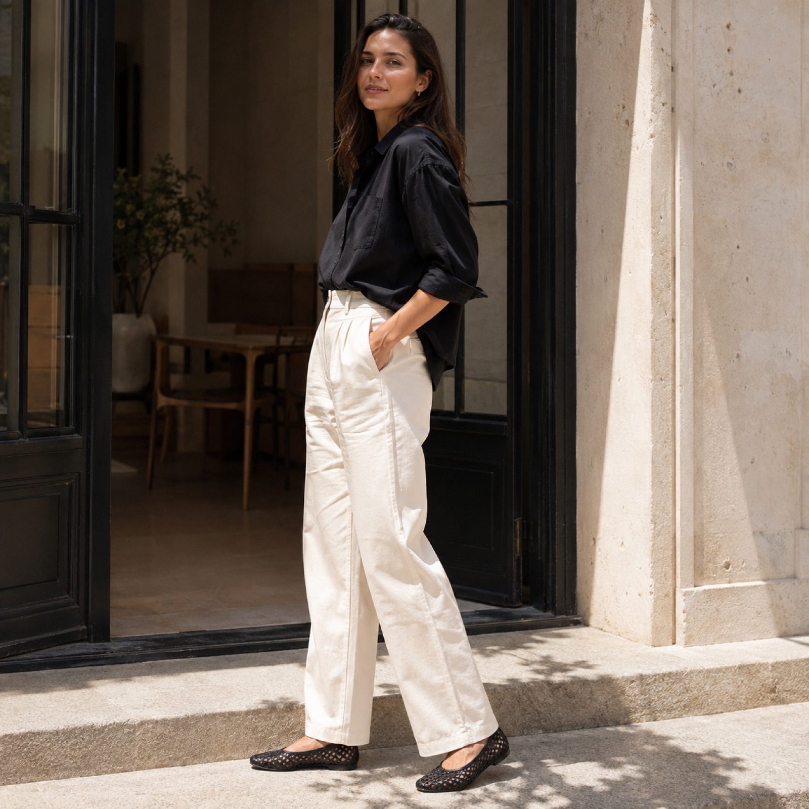 Hale woven flat shoe — Flats by WOODLAND. worn by a model.