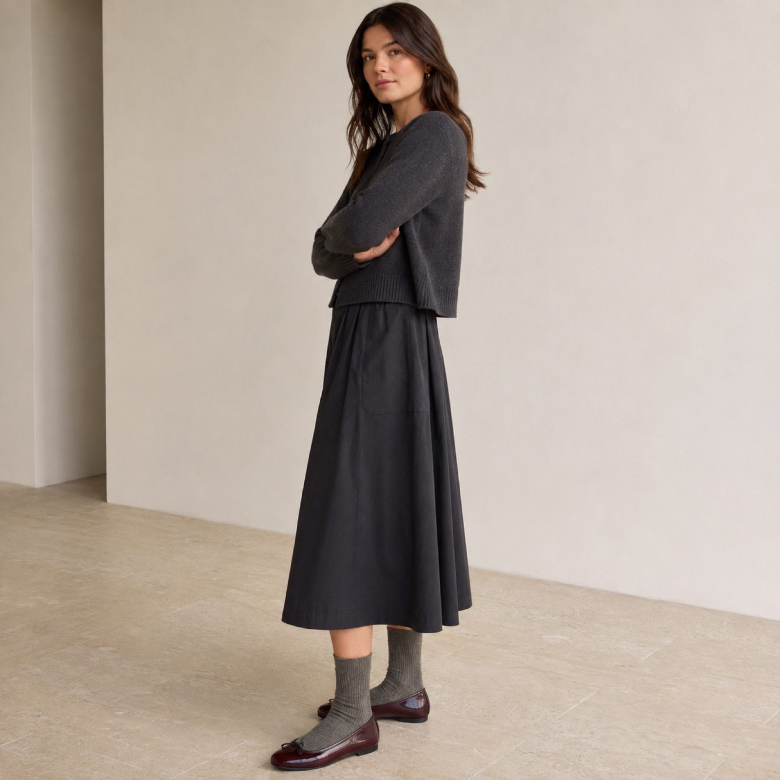 Linden ballet flat — Flats by WOODLAND. worn by a model.