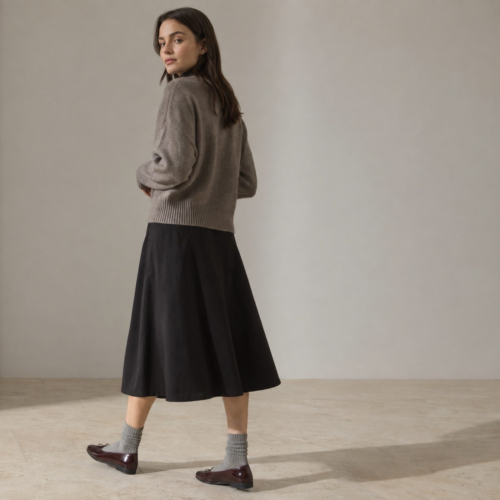 Linden ballet flat — Flats by WOODLAND. worn by a model, side view.