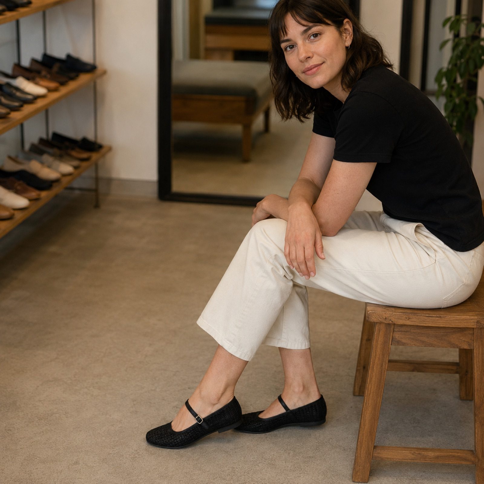 Tide woven flat shoe — Flats by WOODLAND. worn by a model, side view.