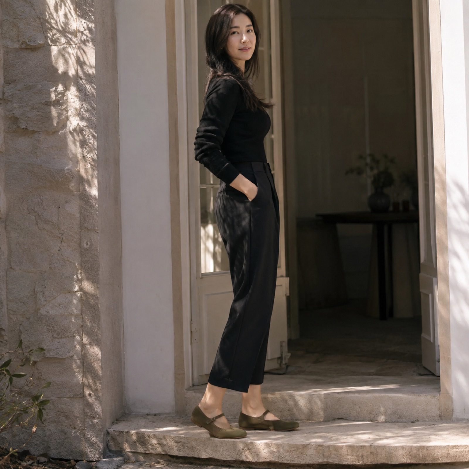 Severn soft mary jane — Flats by WOODLAND. worn by a model.