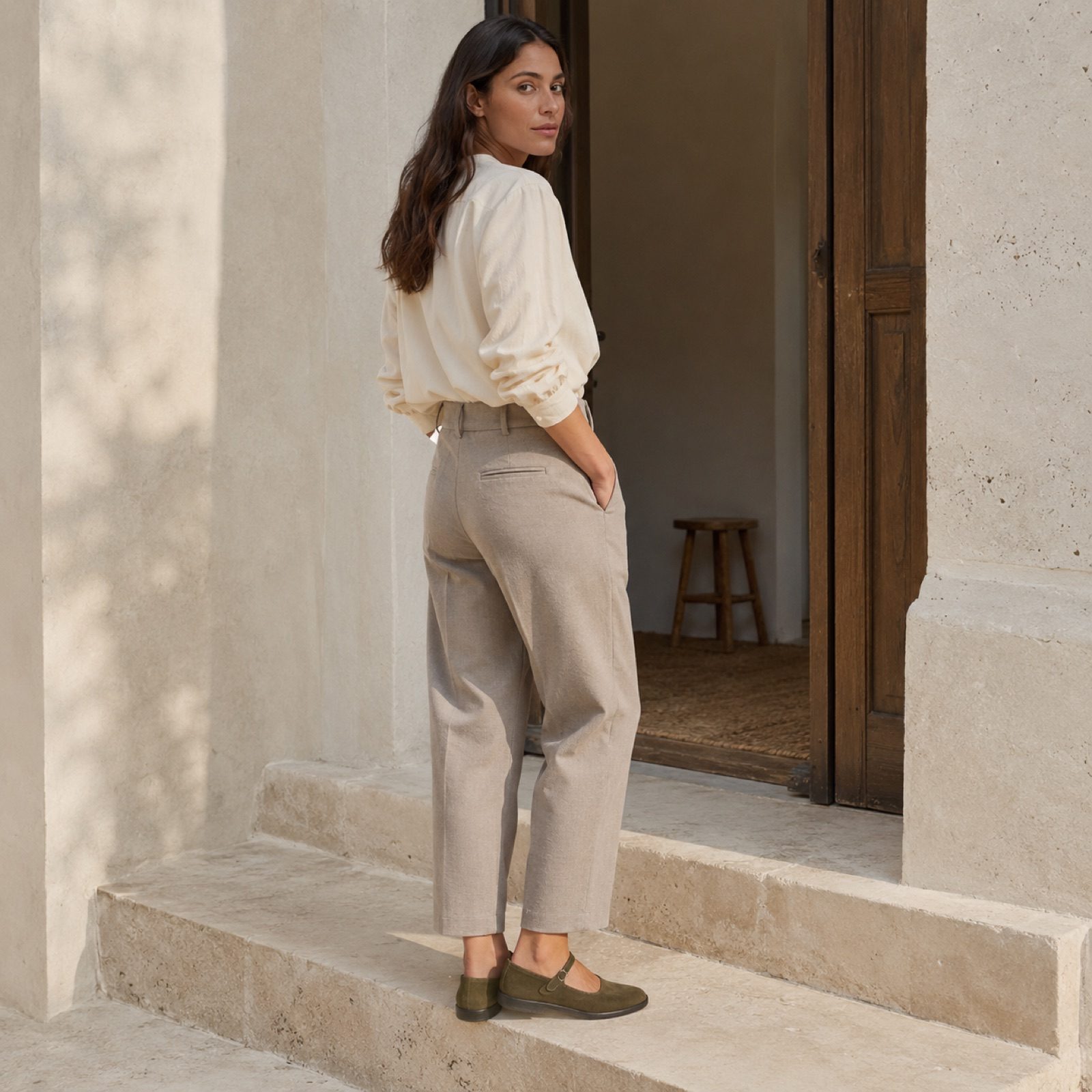 Severn soft mary jane — Flats by WOODLAND. worn by a model, side view.