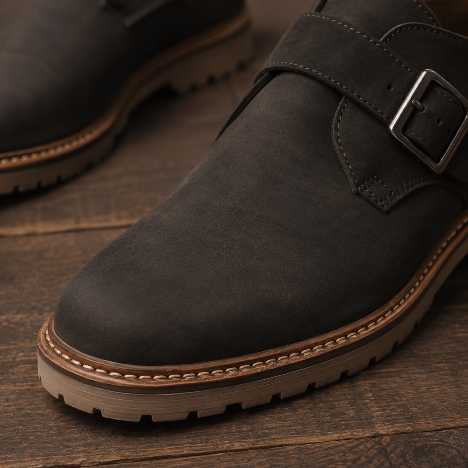 Linden square toe flat — Flats by WOODLAND. close detail of the fabric and finish.