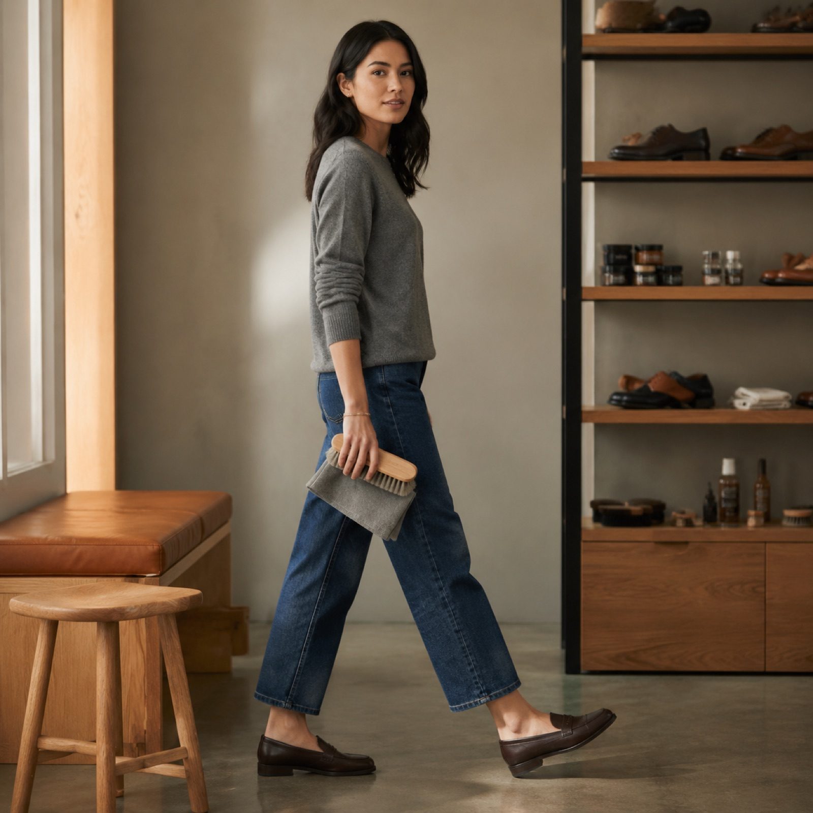 Rook lace and cloth care pack — Shoe Care by WOODLAND. worn by a model.