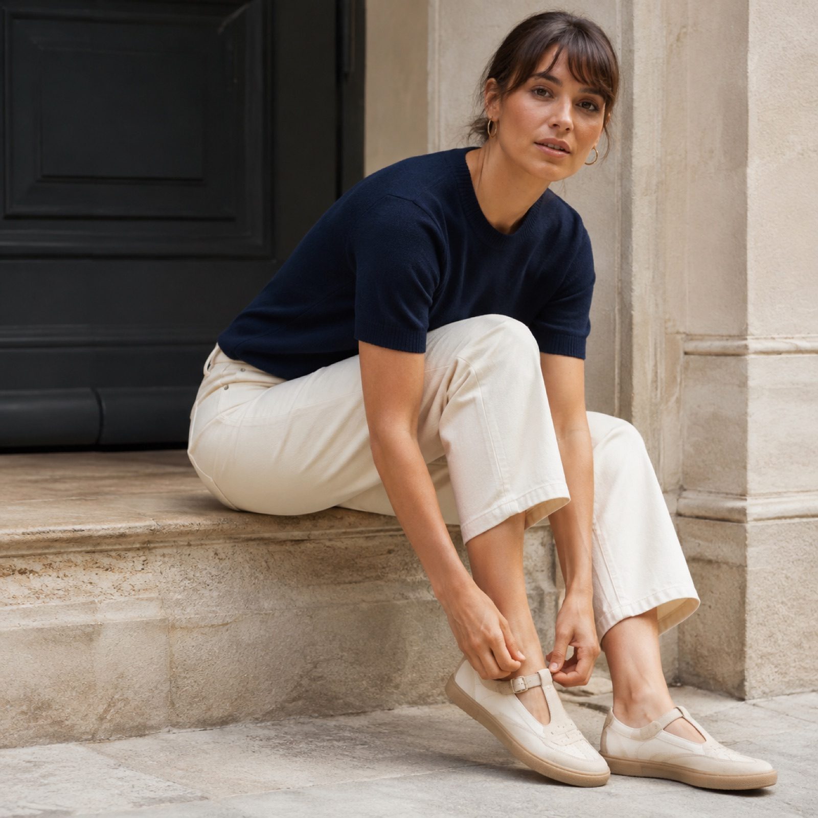 Aster lace and cloth care pack — Shoe Care by WOODLAND. worn by a model.