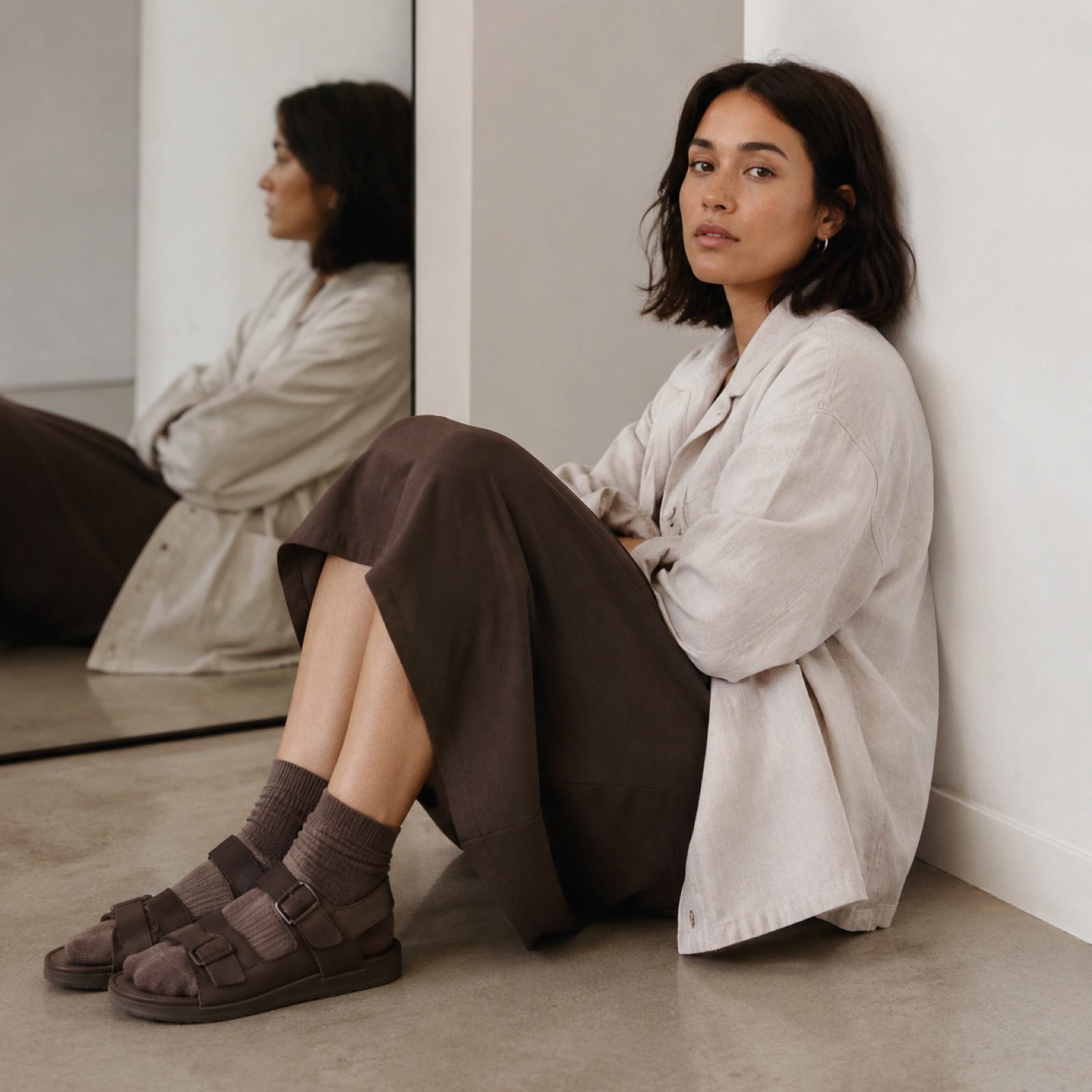 Bay low wedge sandal — Sandals by WOODLAND. worn by a model, side view.