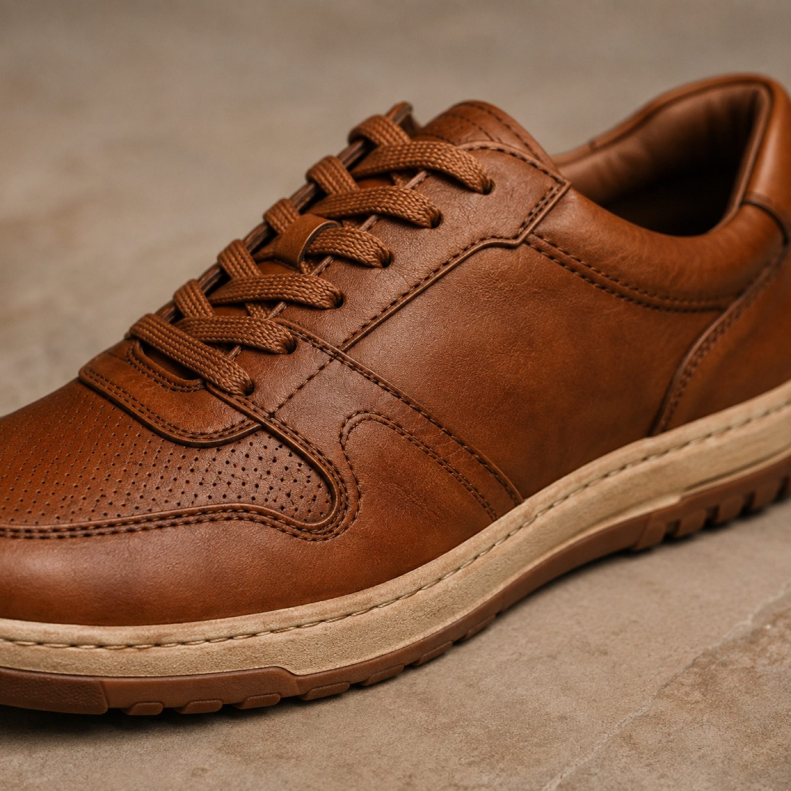 Bryn court trainer — Trainers by WOODLAND. close detail of the fabric and finish.