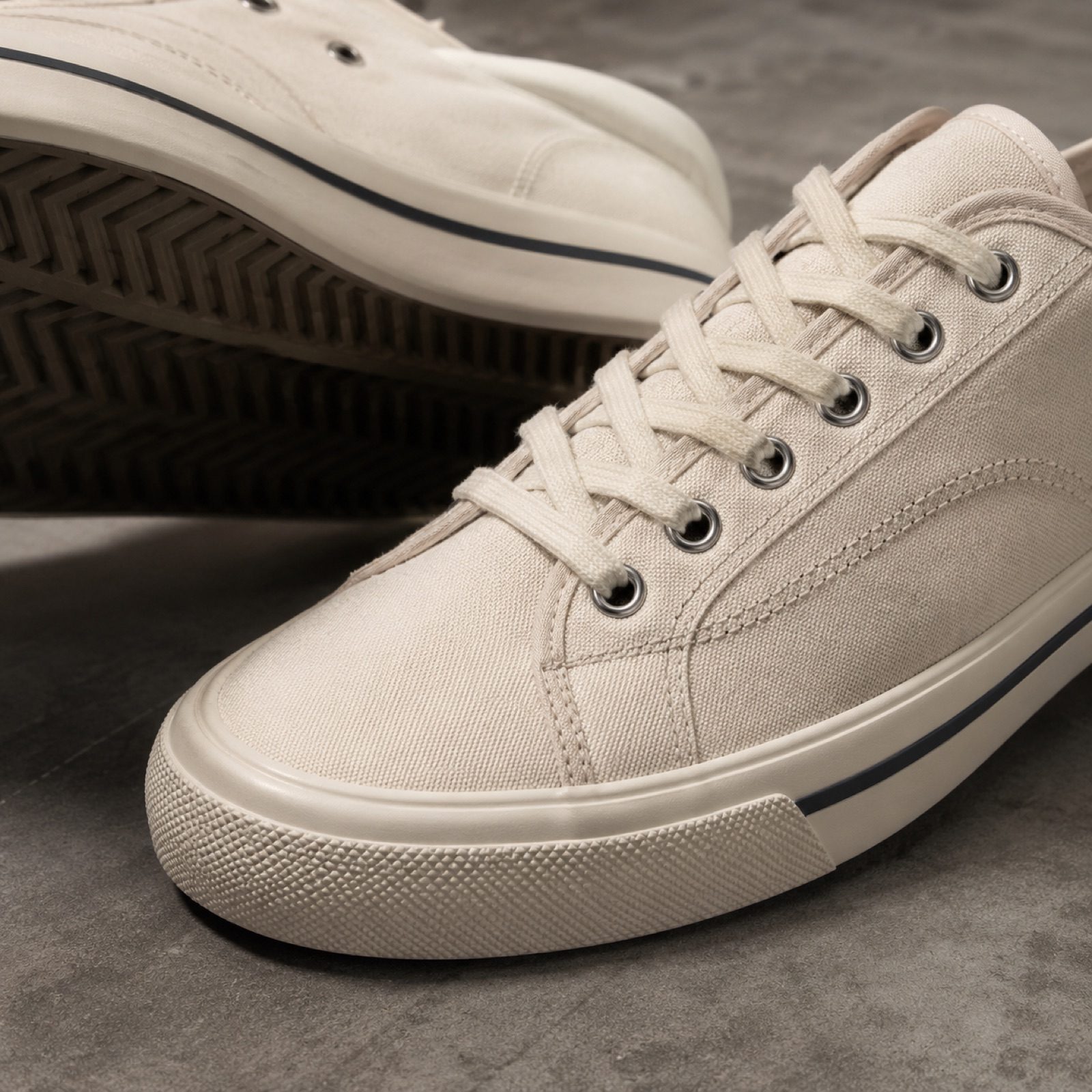 Linden low gum-sole trainer — Trainers by WOODLAND. close detail of the fabric and finish.