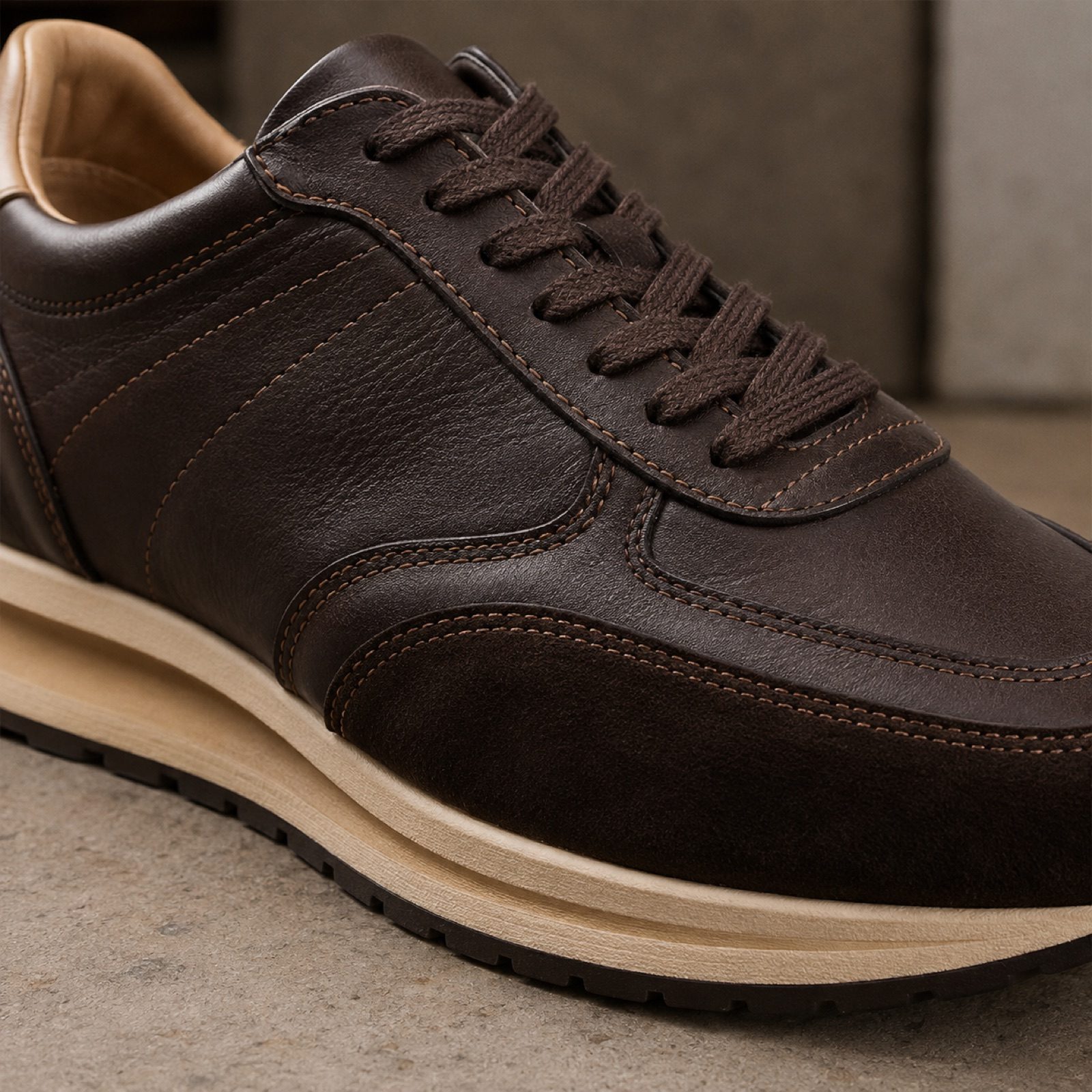 Cliff canvas lace trainer — Trainers by WOODLAND. close detail of the fabric and finish.
