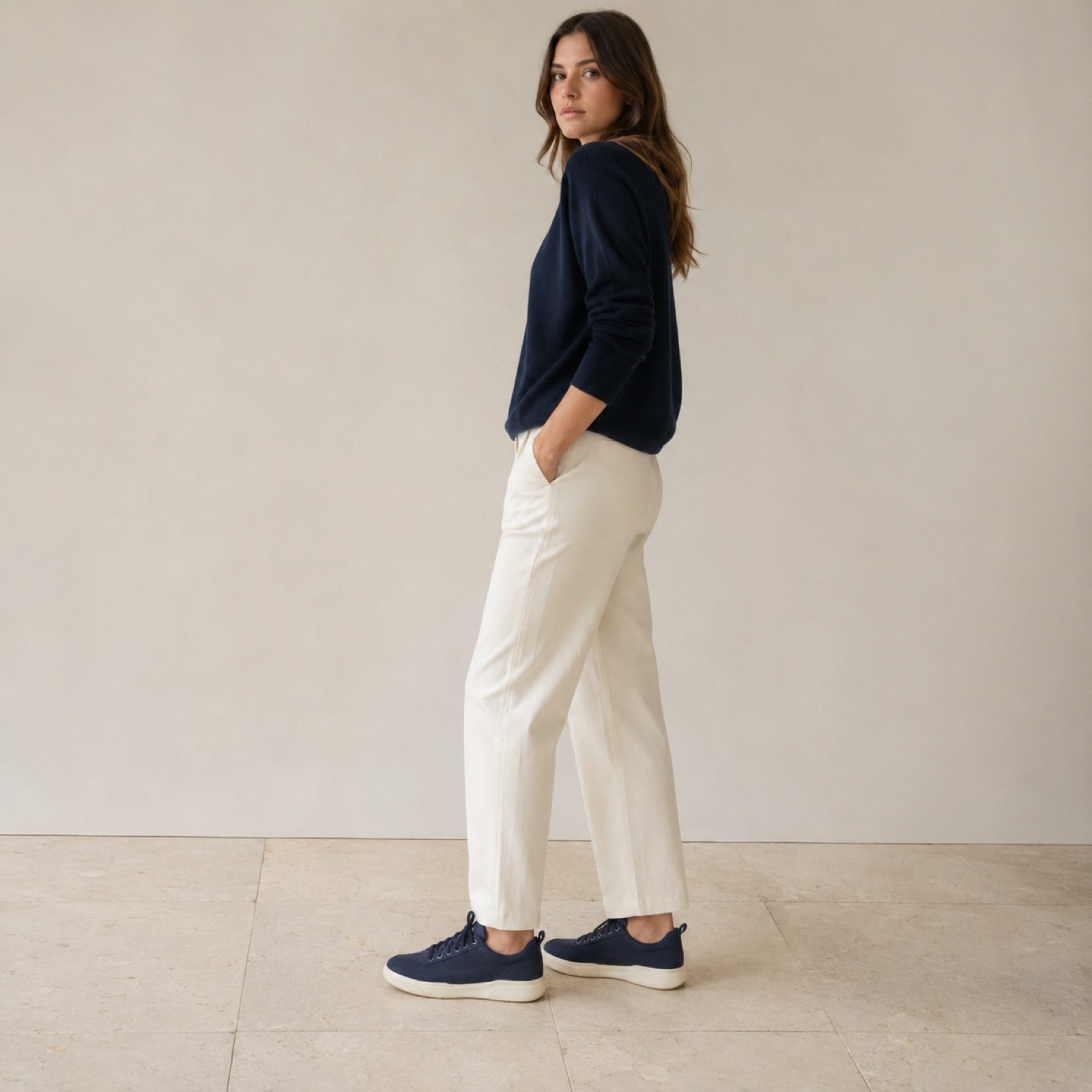 Severn canvas lace trainer — Trainers by WOODLAND. worn by a model, side view.