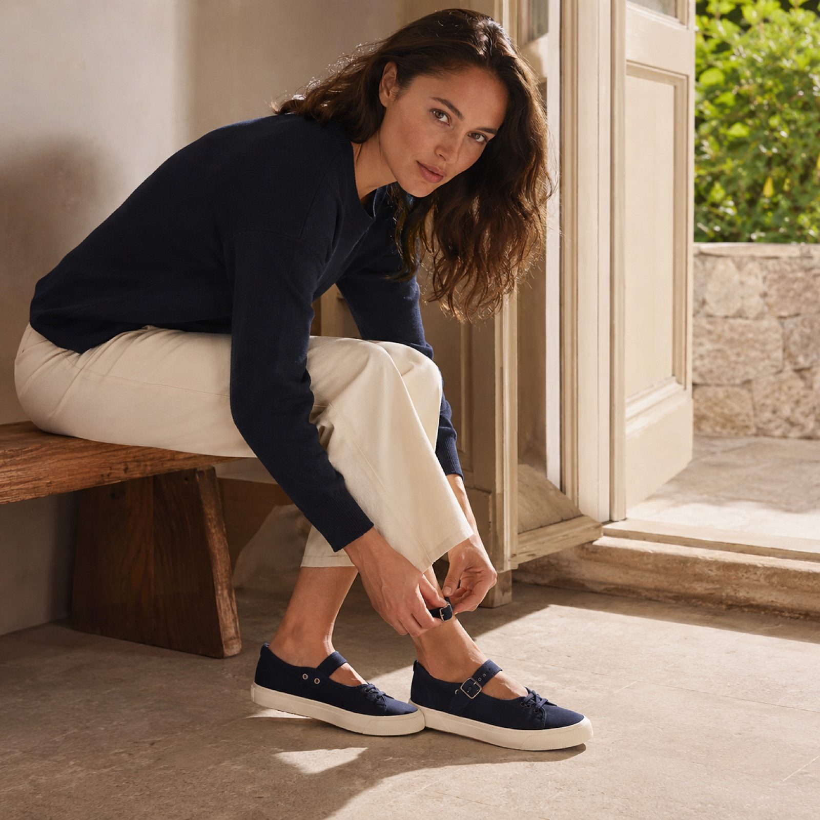 Vale canvas lace trainer — Trainers by WOODLAND. worn by a model.