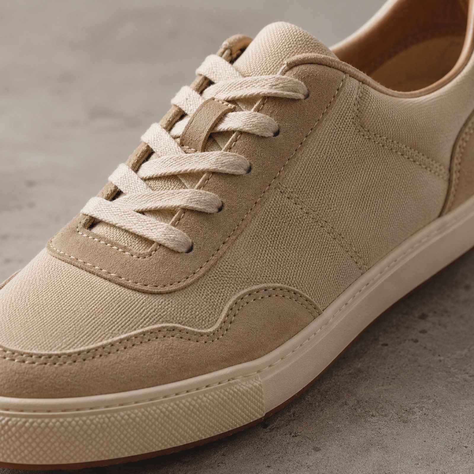 Bay low gum-sole trainer — Trainers by WOODLAND. close detail of the fabric and finish.